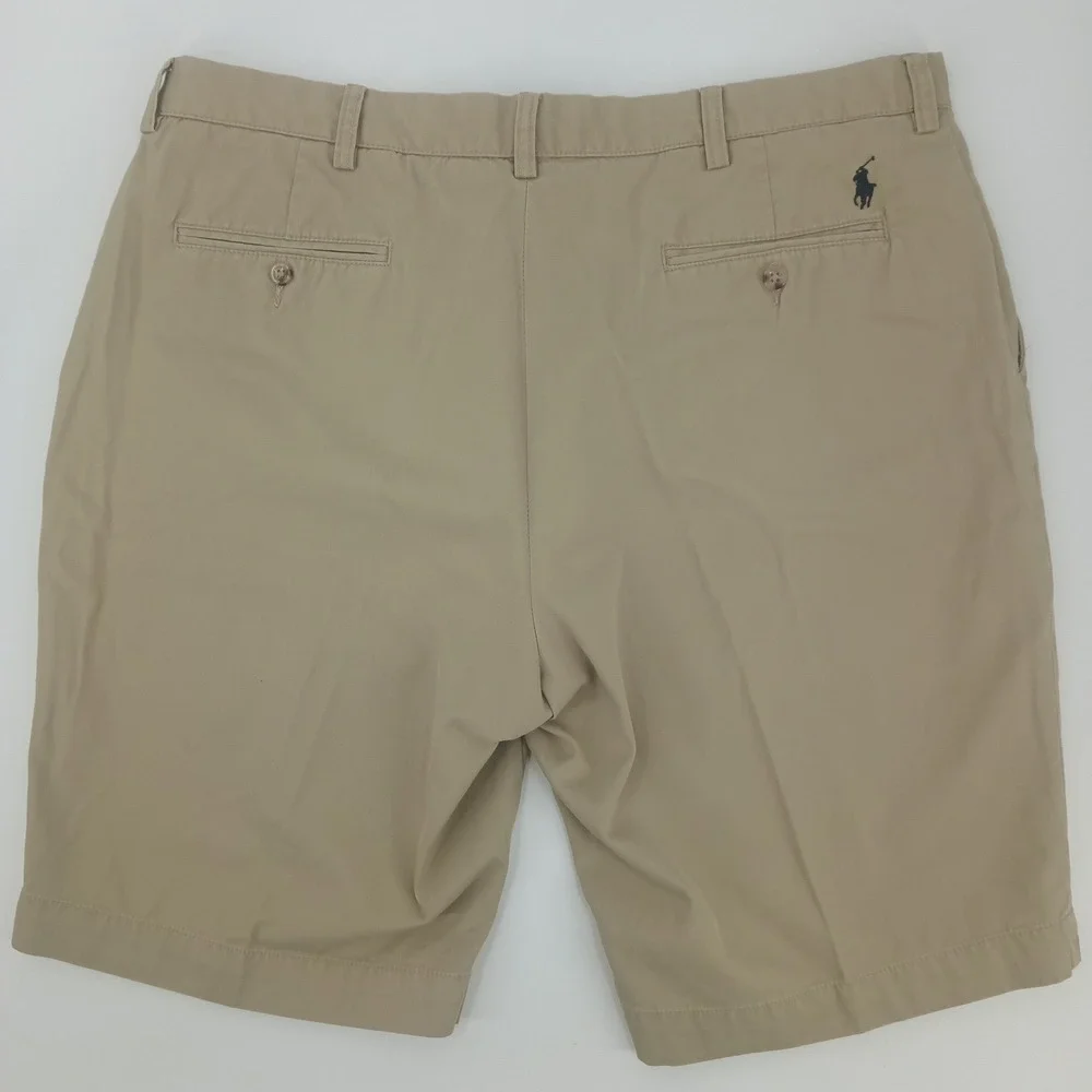 Polo Ralph Lauren Mens 38 Khaki Chino Shorts Cotton Twill Flat Front Pony Logo